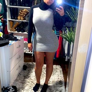 Black and gray turtle neck dress